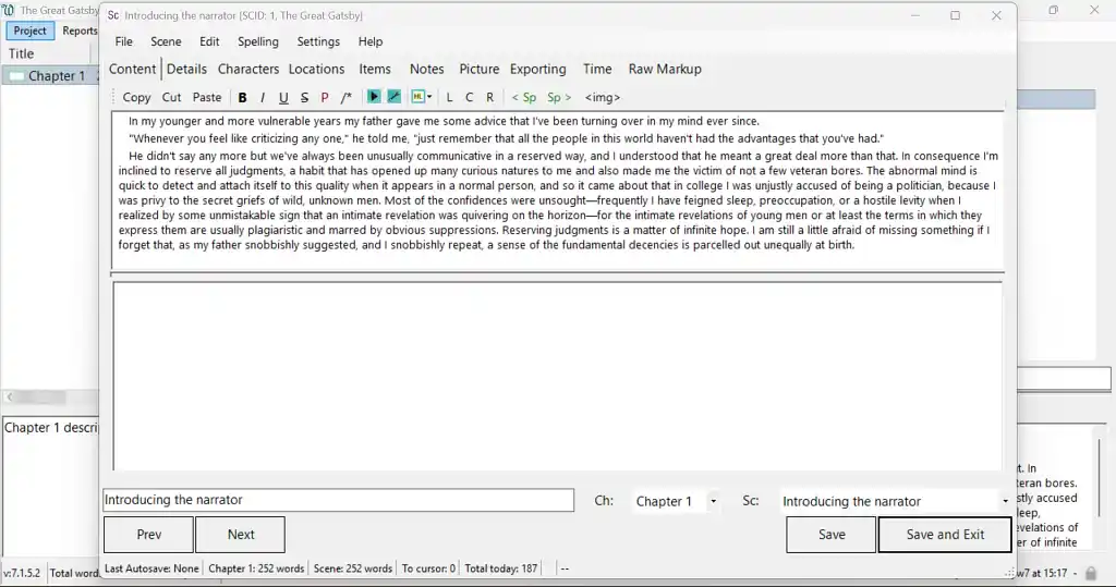 yWriter writing app