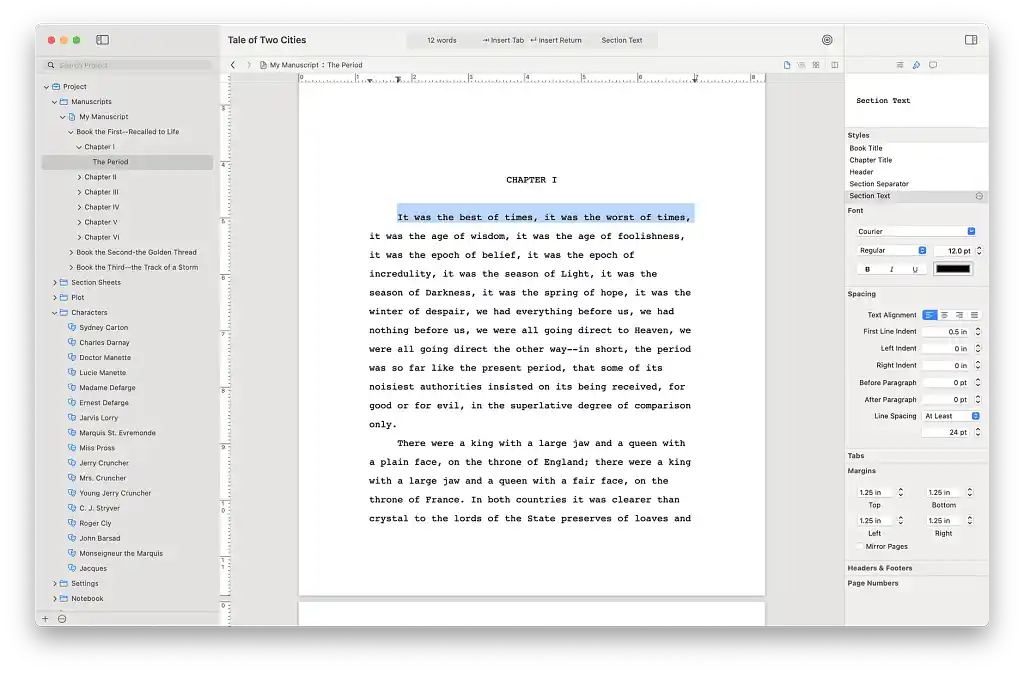 Storyist writing app