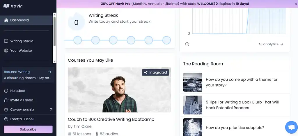 Novlr writing app