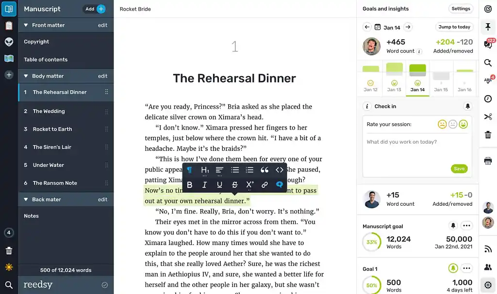Reedsy Sudio writing app