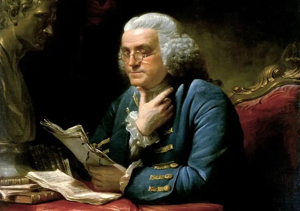 Painting of Benjamin Franklin reading