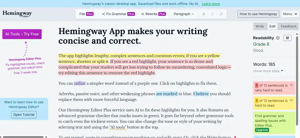 Hemingway writing app