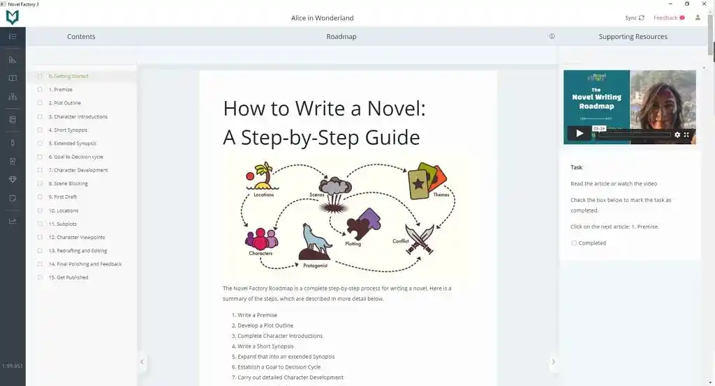 The Novel Factory writing app